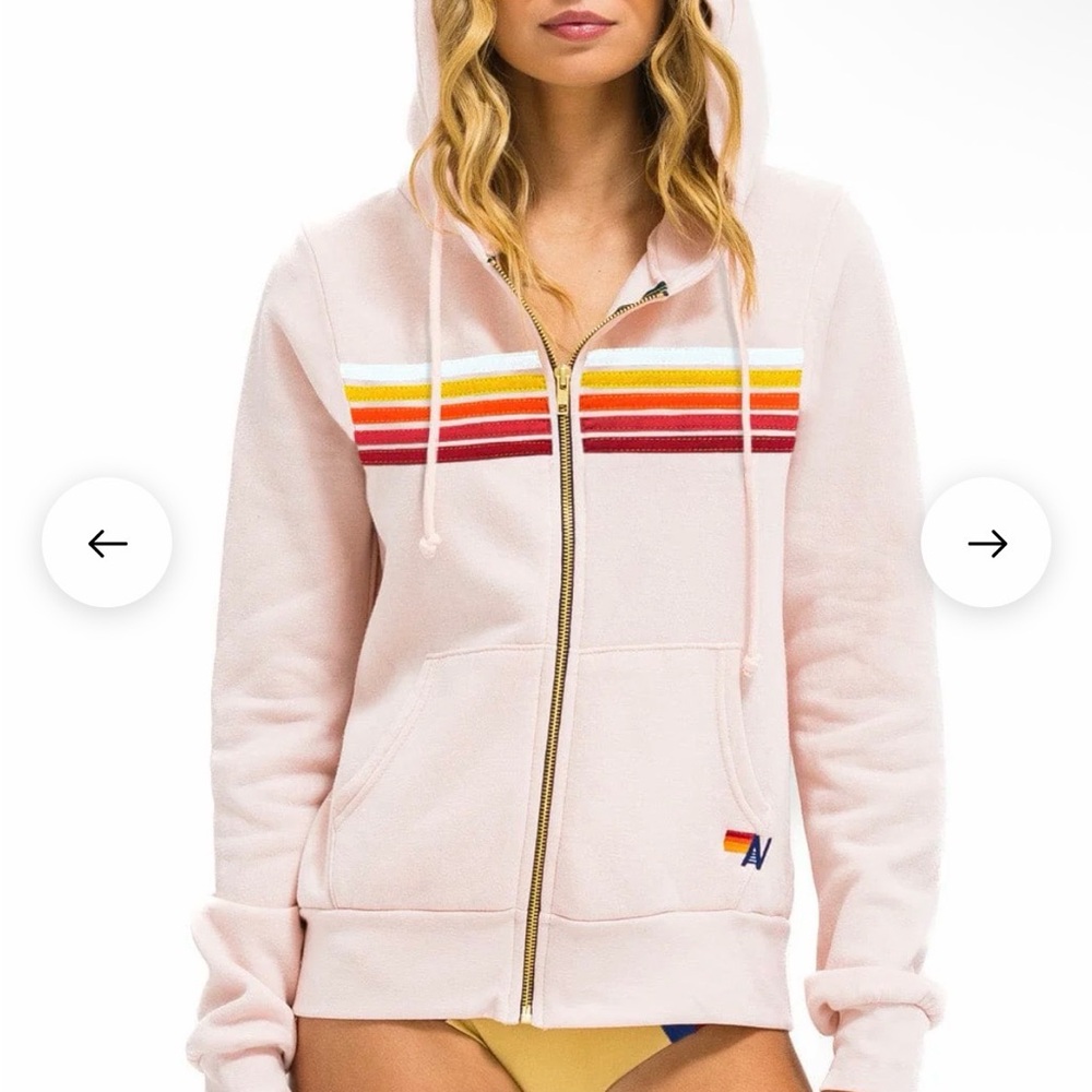 Aviator Nation 5 stripe hoodie light pink rainbow white size L NWOT - Picture 7 of 9